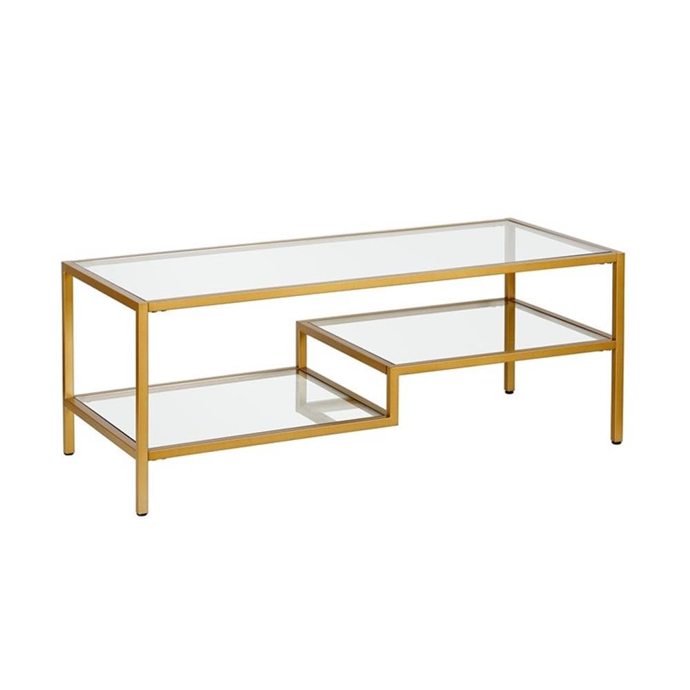 Pemberly Row Metal Double Shelf Coffee Table in Brass and Gold - Modern Living Room Centerpiece for Small Spaces & Home Decor