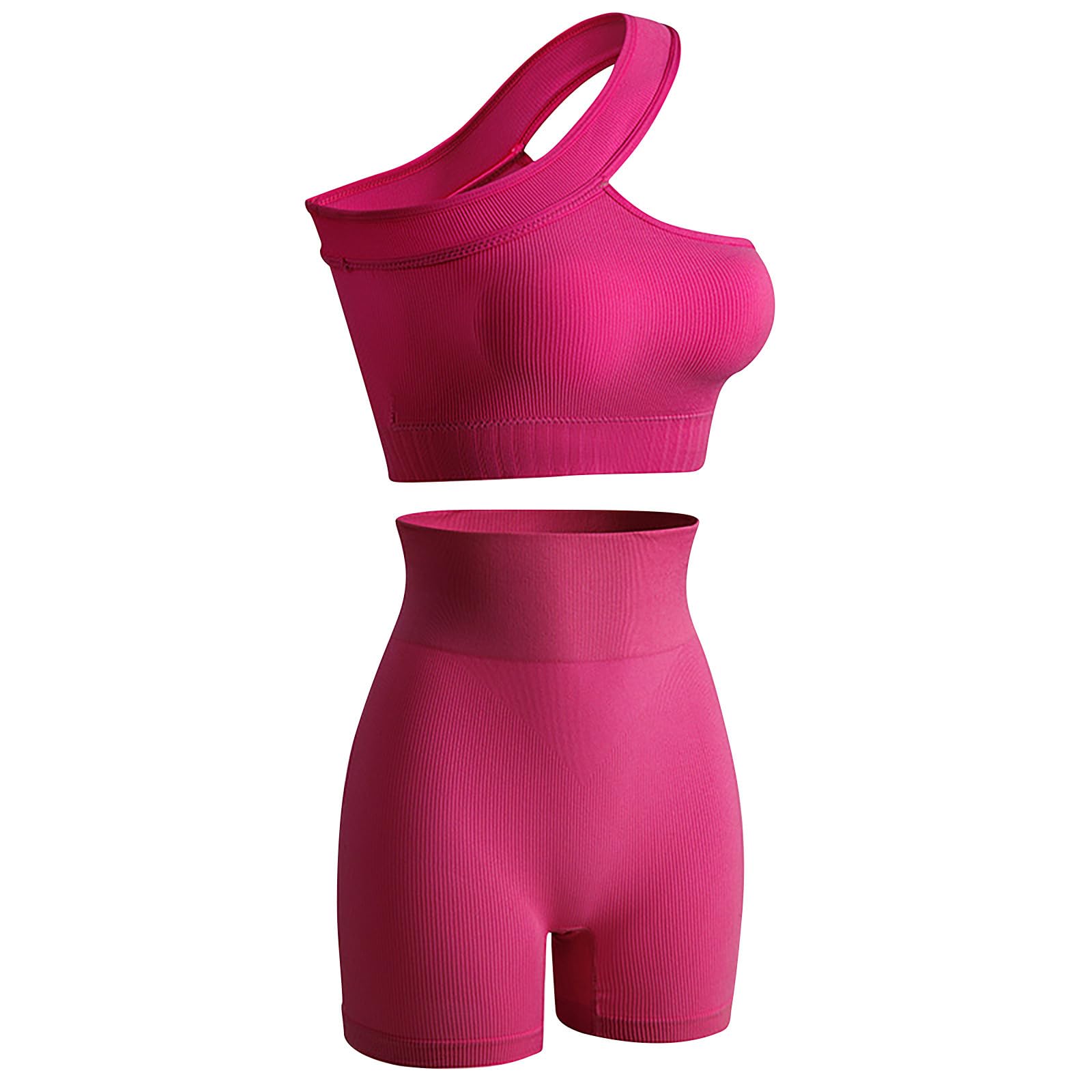 Women's 2-Piece Workout Set - Sexy One Shoulder Crop Top & High Waist Yoga Shorts | Gym, Running, Fitness Outfit
