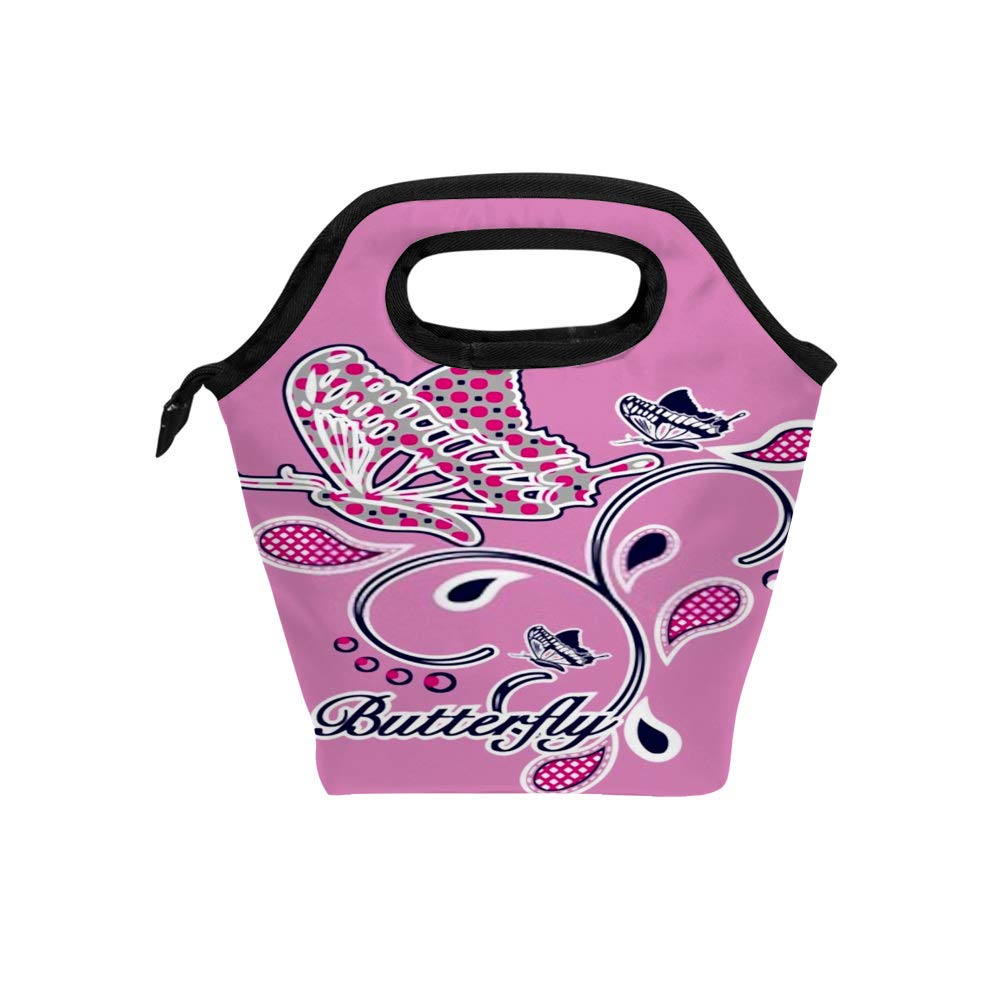 Reusable Insulated Lunch Bag with Leakproof Design - Pink Butterfly Pattern Thermal Tote for Hot & Cold Food - Perfect for Office, School, Picnic & Meal Prep