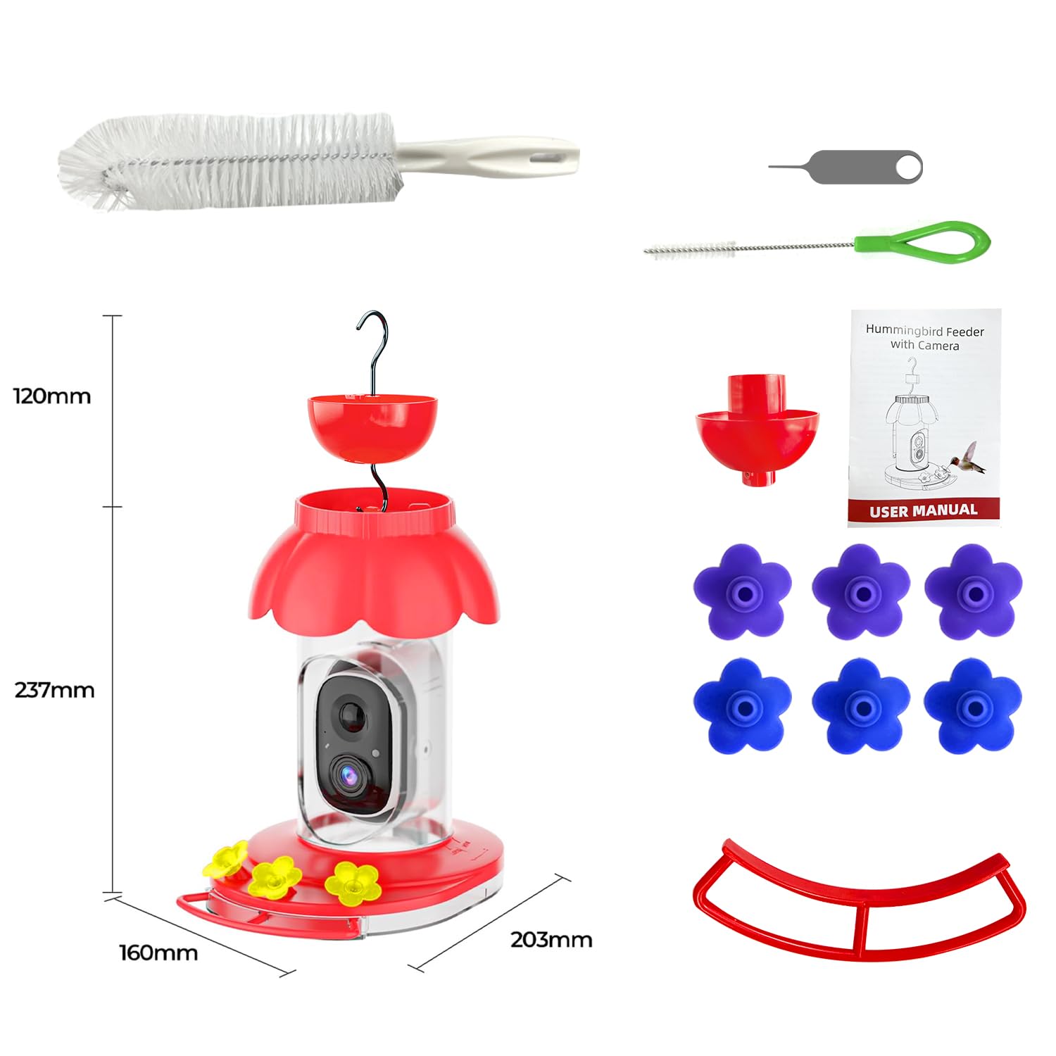 Smart Hummingbird Feeder with Wireless AI Camera - Outdoor Bird Feeder with Motion Detection & Auto Video Capture - Perfect Gift for Bird Lovers - Watch Live & Record Bird Activities in Your Garden