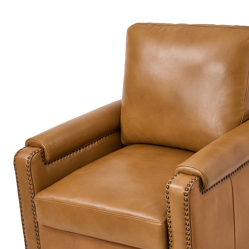 Nathaniel Transitional Style Genuine Leather Armchair - Premium Brown Leather Lounge Chair for Living Room, Office & Study - Comfortable Reading Chair with Padded Seat & Wooden Legs