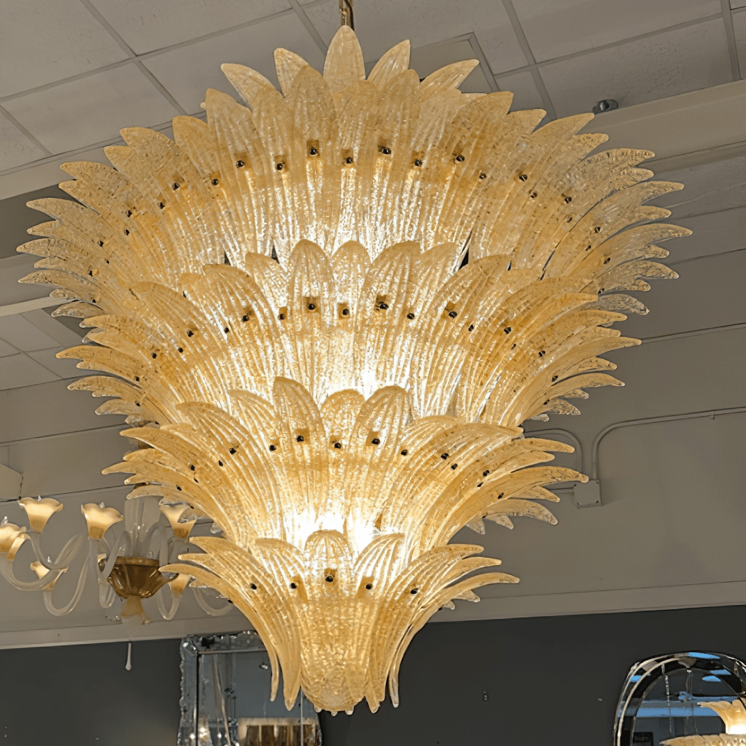 Murano Palmette Chandelier - Elegant Venetian Glass Ceiling Light Fixture for Dining Room, Living Room & Bedroom Decor