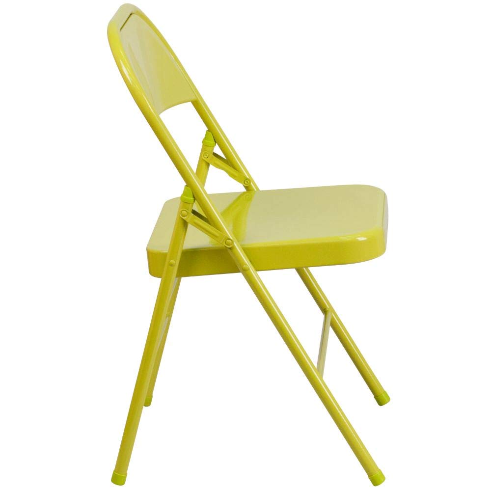Flash Furniture 2-Pack HERCULES COLORBURST Series Metal Folding Chairs - Twisted Citron, Triple Braced & Double Hinged for Stability - Perfect for Events, Parties, Weddings and Outdoor Gatherings