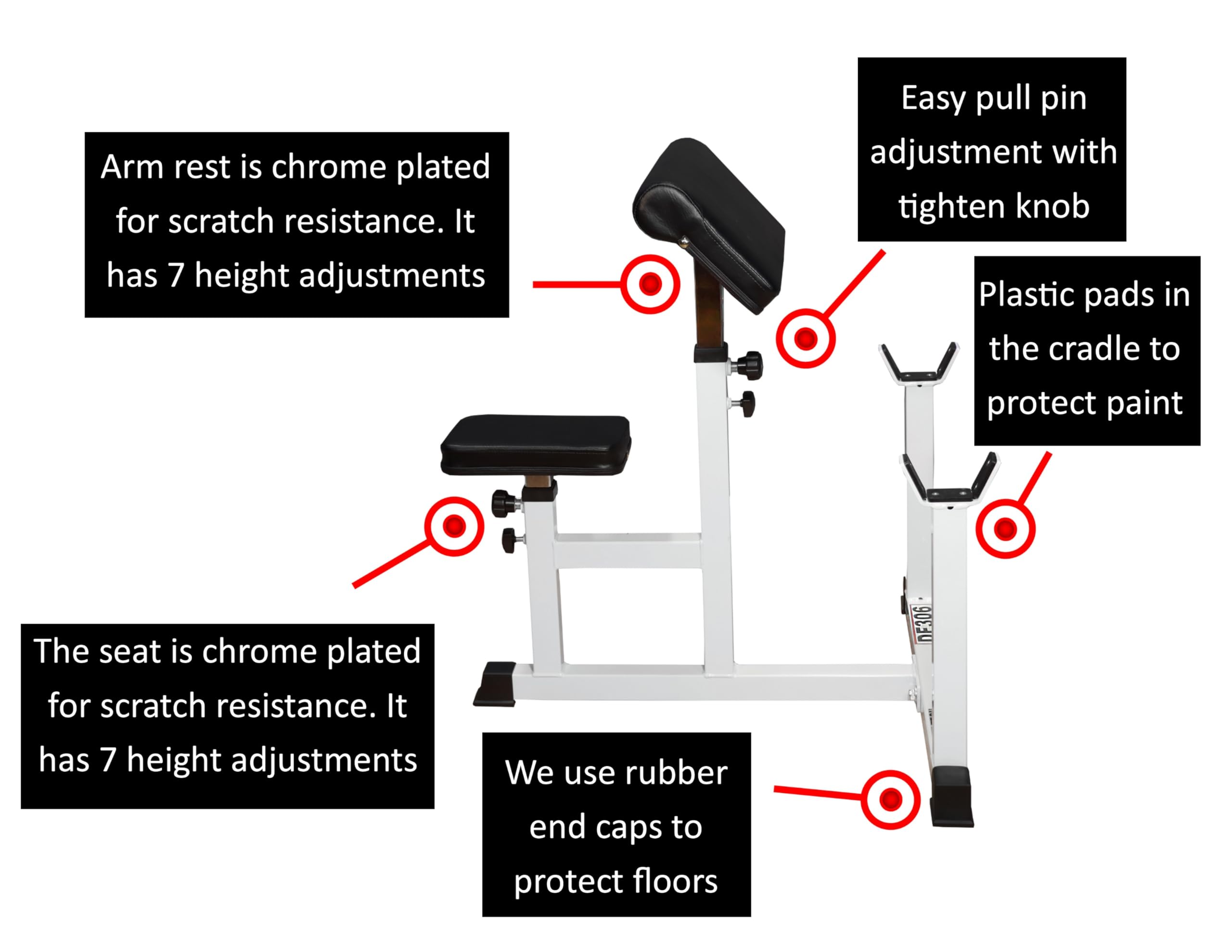 Deltech Fitness DF306 Pro Adjustable Preacher Curl Bench - 500 lbs Capacity Home Gym Equipment for Bicep & Arm Workouts - Perfect for Strength Training with Barbells & Dumbbells - Ideal for Home Gym, Personal Training & Fitness Studios
