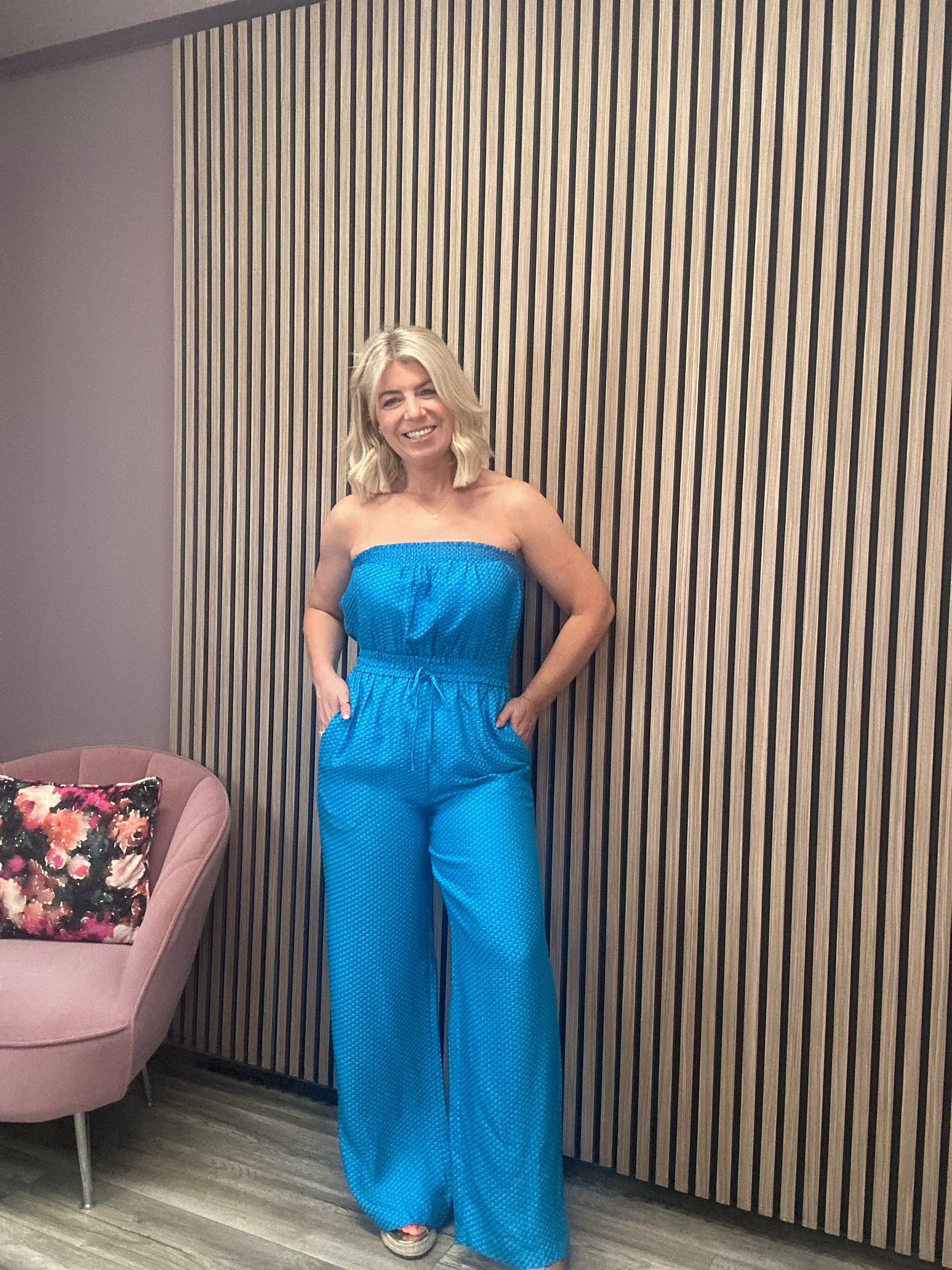 Nelly Women's Jumpsuit - Azure Blue One Piece Romper | Casual Summer Outfit for Beach, Party & Vacation Wear