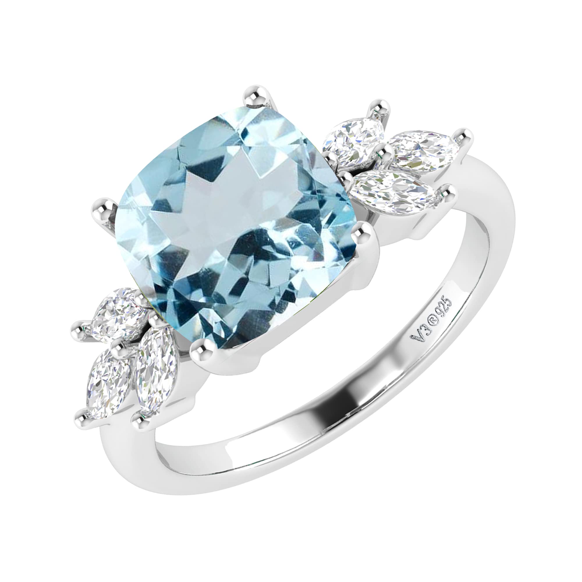 Natural Aquamarine & White Topaz Sterling Silver Seven Stone Ring – Elegant Jewelry for Women, Perfect for Weddings, Anniversaries & Special Occasions