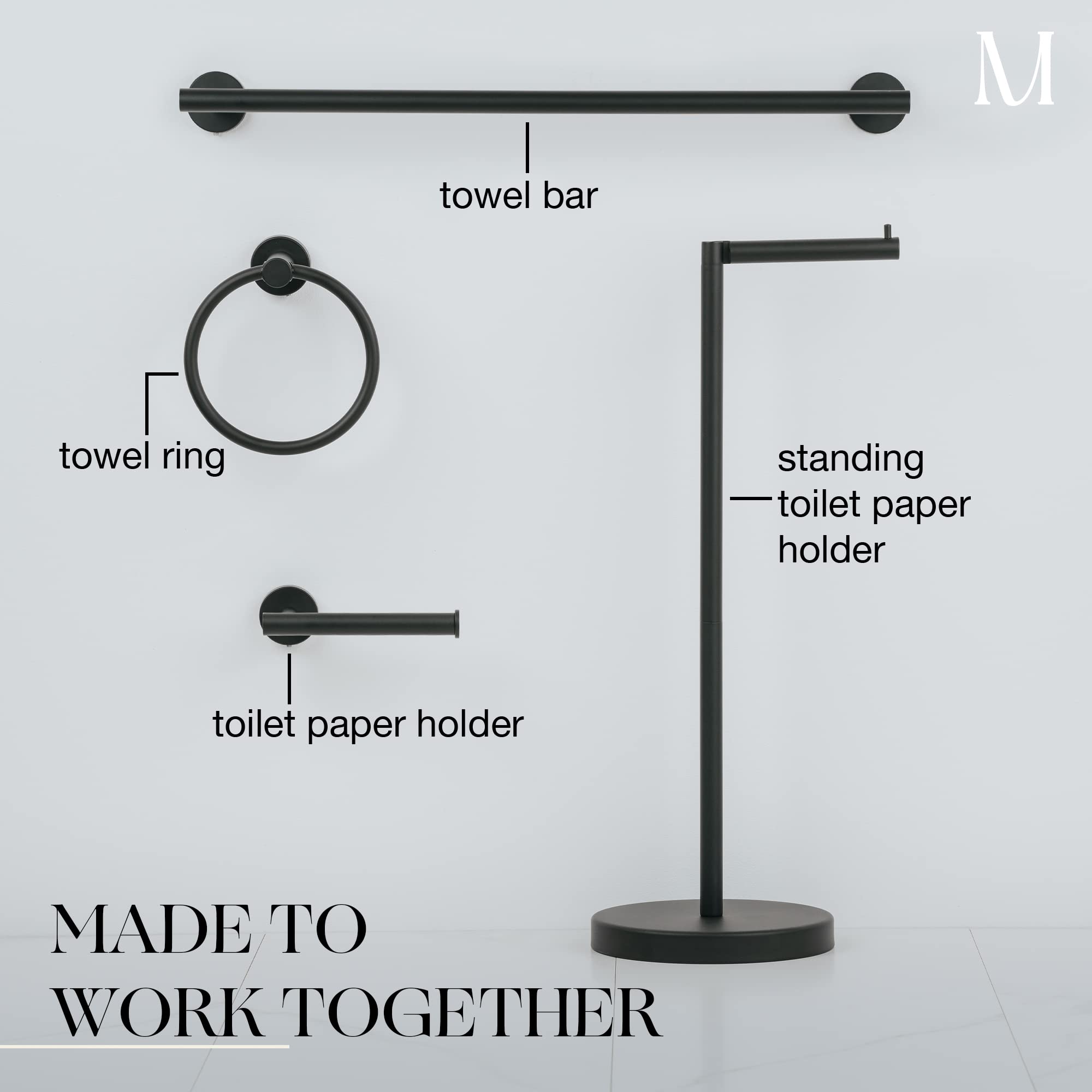 24 Inch Matte Black Towel Bar - Heavy Duty Stainless Steel SUS 304 Bathroom Towel Holder - Wall Mounted Towel Rack for Bathroom & Kitchen - Durable Hand Towel Storage Solution - Perfect for Modern Homes, Spas and Hotels