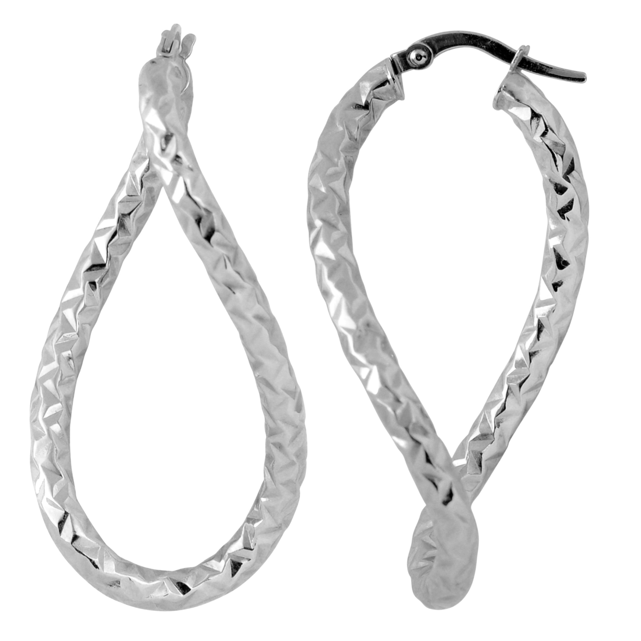 14K Gold 3mm Bold Diamond-Cut Twist Oval Hoop Earrings for Women - Yellow Gold & White Gold Options | Elegant Everyday & Party Jewelry Gift