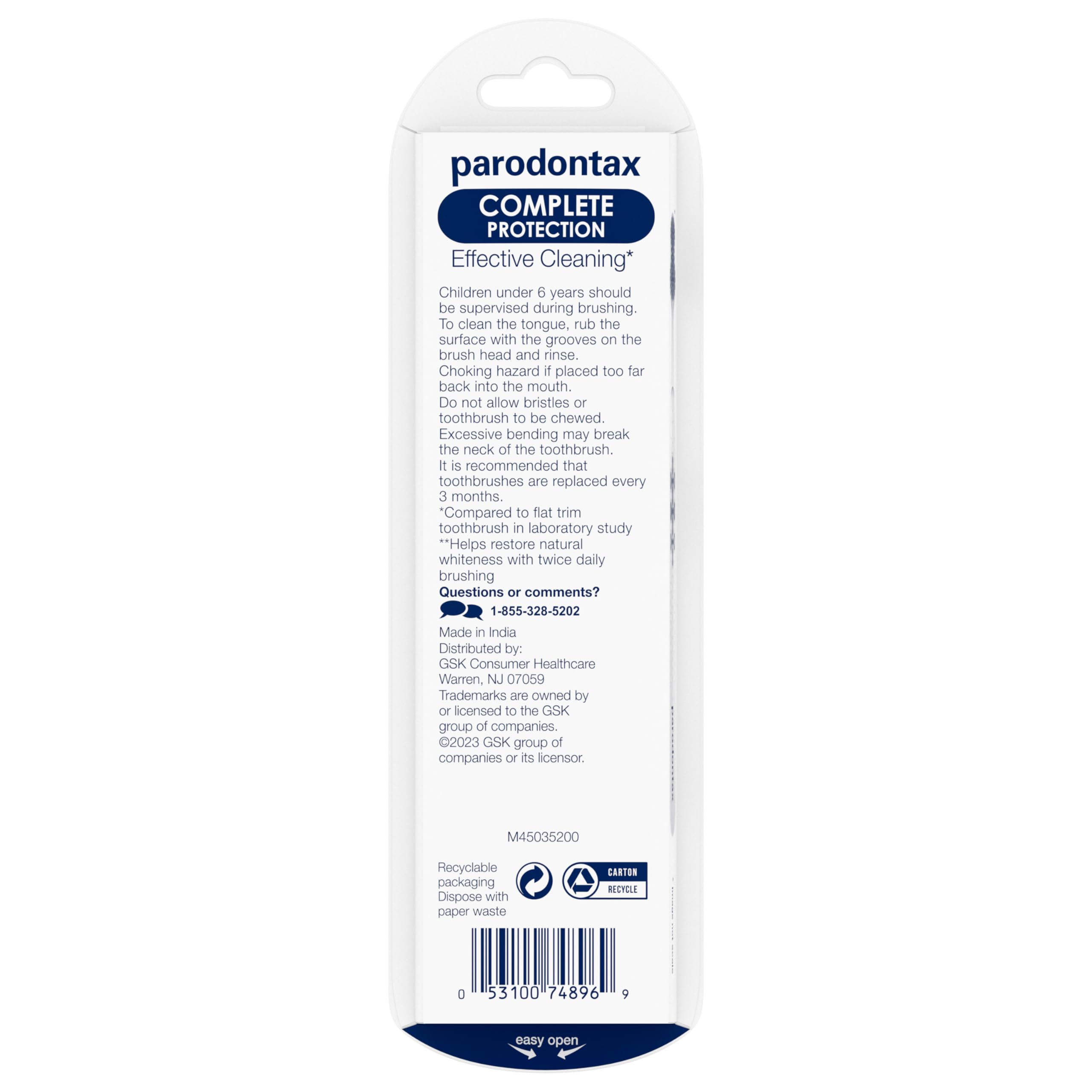 Parodontax Complete Protection Soft Toothbrush for Healthy Gums & Strong Teeth - 2 Pack (4 Toothbrushes Total) - Gentle Dental Care for Sensitive Teeth & Gum Protection - Perfect for Daily Oral Hygiene & Travel