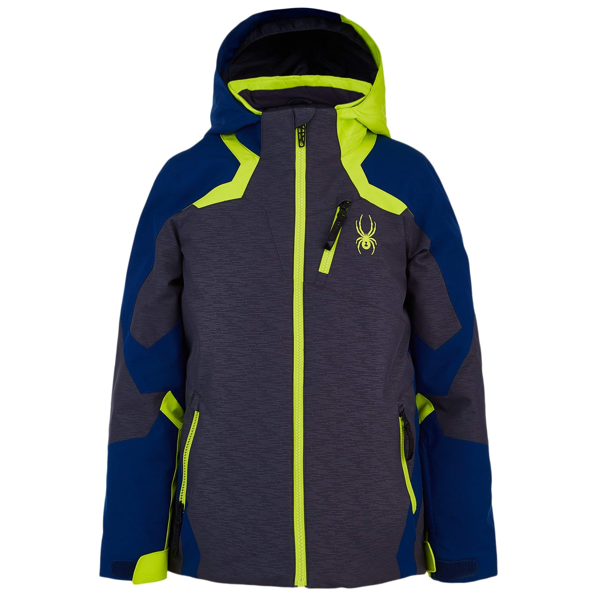 Spyder Boys' Leader Jacket for Kids - Linear Emboss Ebony - Waterproof Winter Coat for Snowboarding & Outdoor Activities (Size 10 Big Kids)