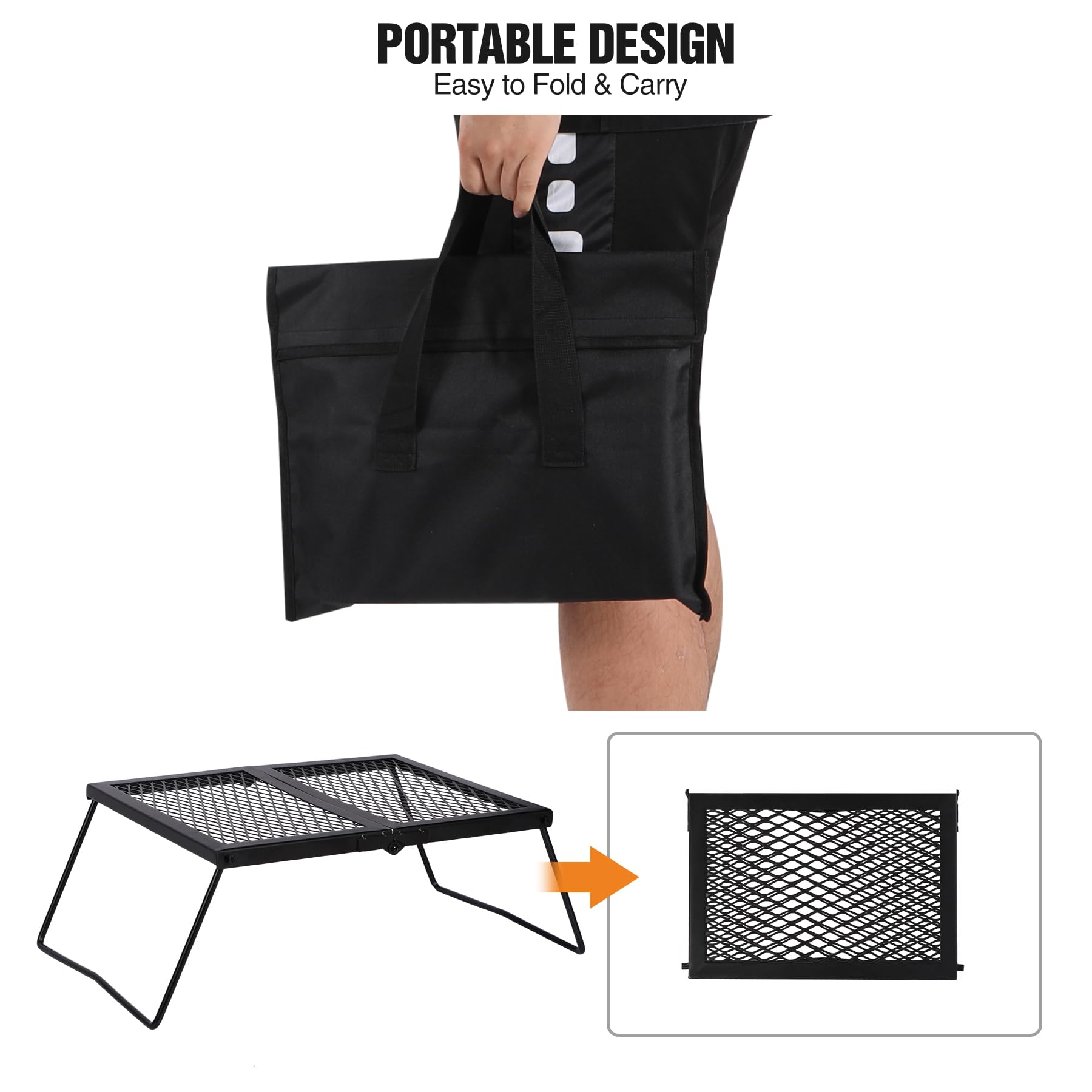 **REDCAMP Heavy Duty Folding Campfire Grill - Portable Steel Grate for Outdoor BBQ, Camping & Backyard Fire Pit Cooking - Includes Carrying Bag for Easy Transport**    *(Perfect for Camping Trips, Backyard Gatherings, Picnics & RV Adventures)*