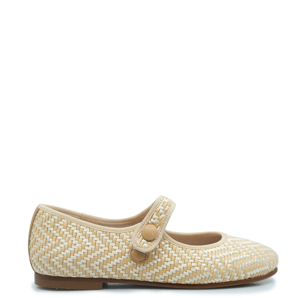 Beberlis Women's Nude Metallic Weave Mary Jane Flats - Comfortable Dress Shoes for Work, Wedding & Special Occasions