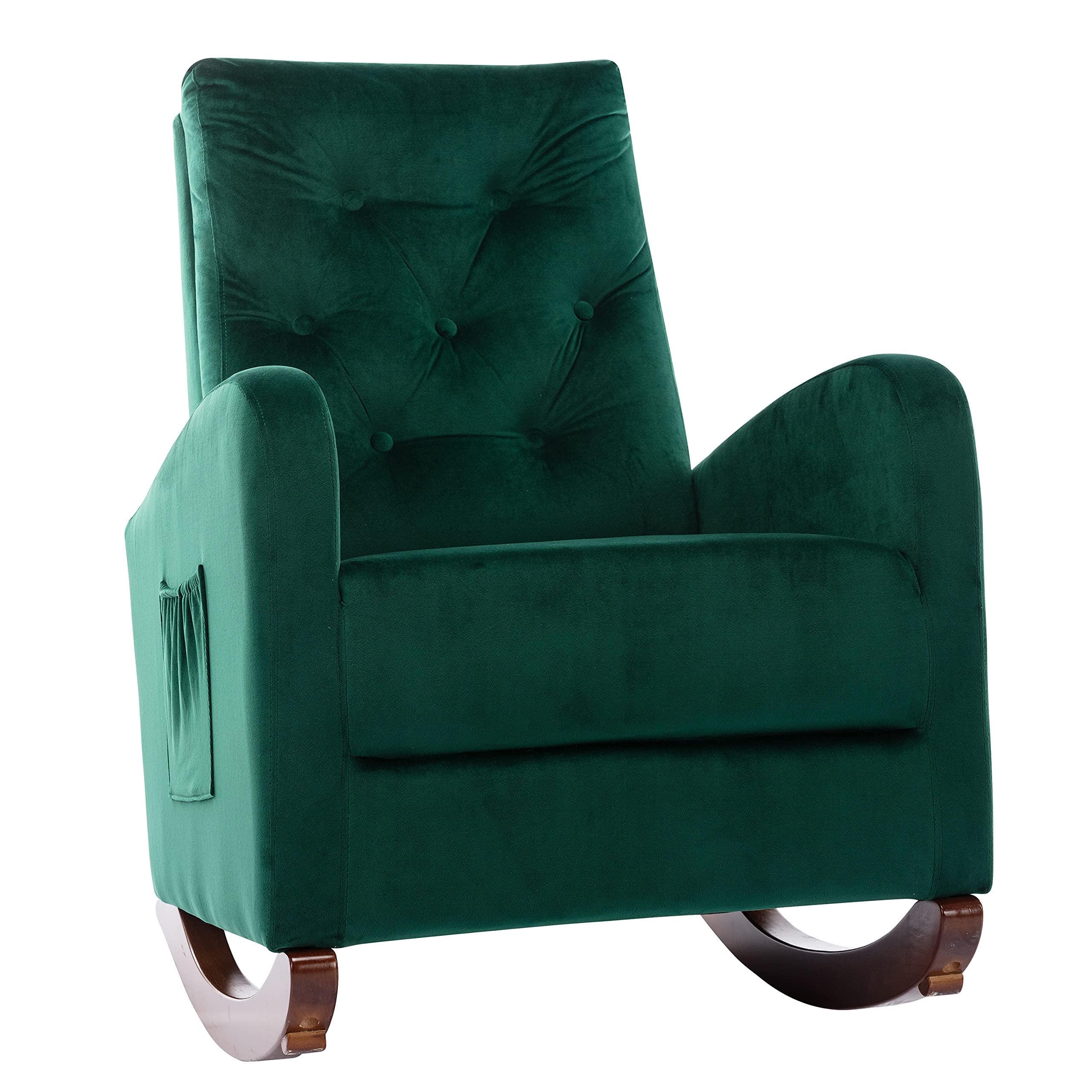 HomVent Baby Nursery Rocking Chair - High Back Comfortable Rocker with Fabric Padded Seat, Modern Armchair for Nursing & Feeding - Green (Perfect for Bedrooms, Nurseries & Breastfeeding Rooms)