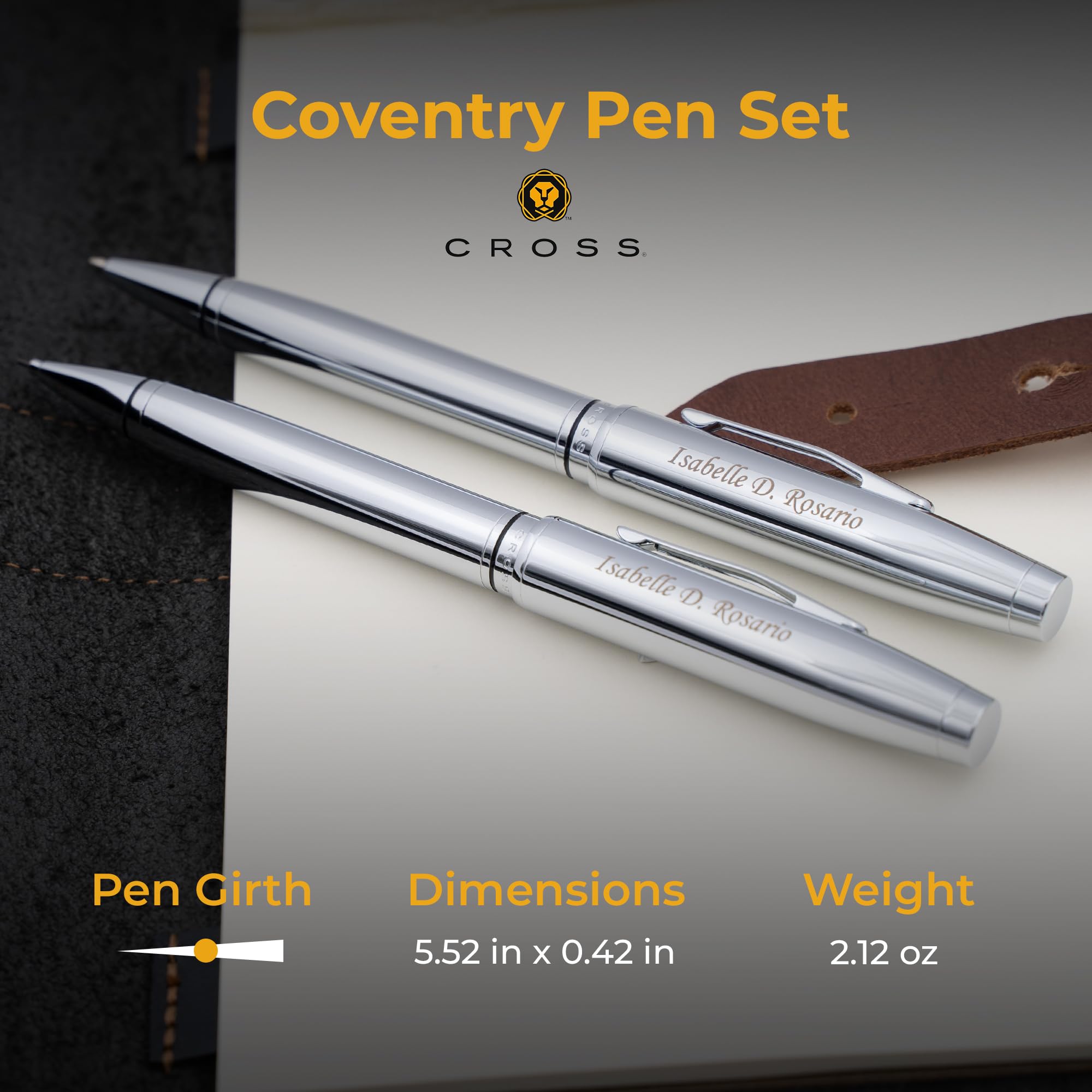 Engraved Cross Coventry Twist-Action Ballpoint Pen and Pencil Set - Premium Chrome Writing Instruments for Professionals, Personalized Gift for Graduation, Anniversary & Corporate Events | Luxury Pen Set for Office, Business & Special Occasions