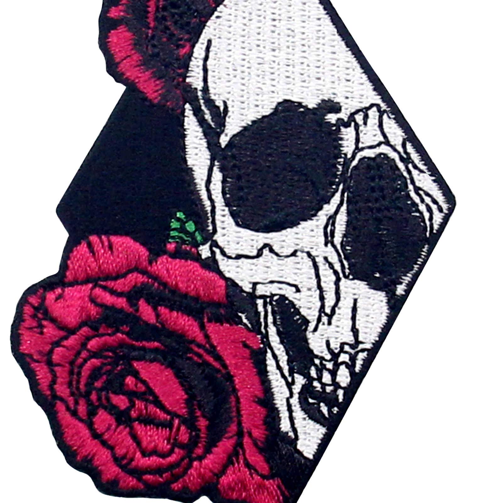 Skull and Rose Embroidered Patch - Iron On or Sew On Emblem for Jackets, Hats, Bags - Gothic Punk DIY Clothing Accessories