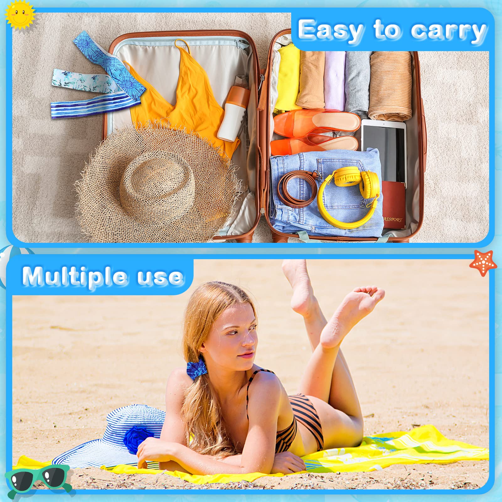 8 Pack Large Windproof Elastic Towel Bands for Beach Chairs - 15.75