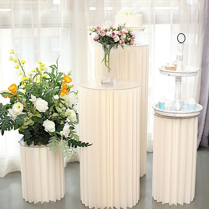 DIY Folding Accordion Cardboard Display Stand - Ivory Pedestal Box for Retail, Trade Shows & Home Decor