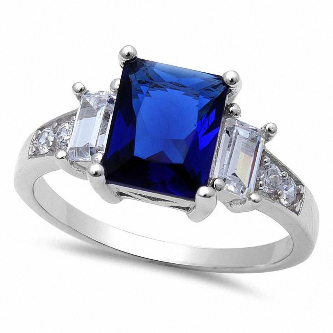 Blue Apple Co. 3 Stone Ring with Radiant Cut Round Cubic Zirconia in 925 Sterling Silver - Choose Your Color | Perfect for Engagement, Anniversary & Special Occasion Gifts