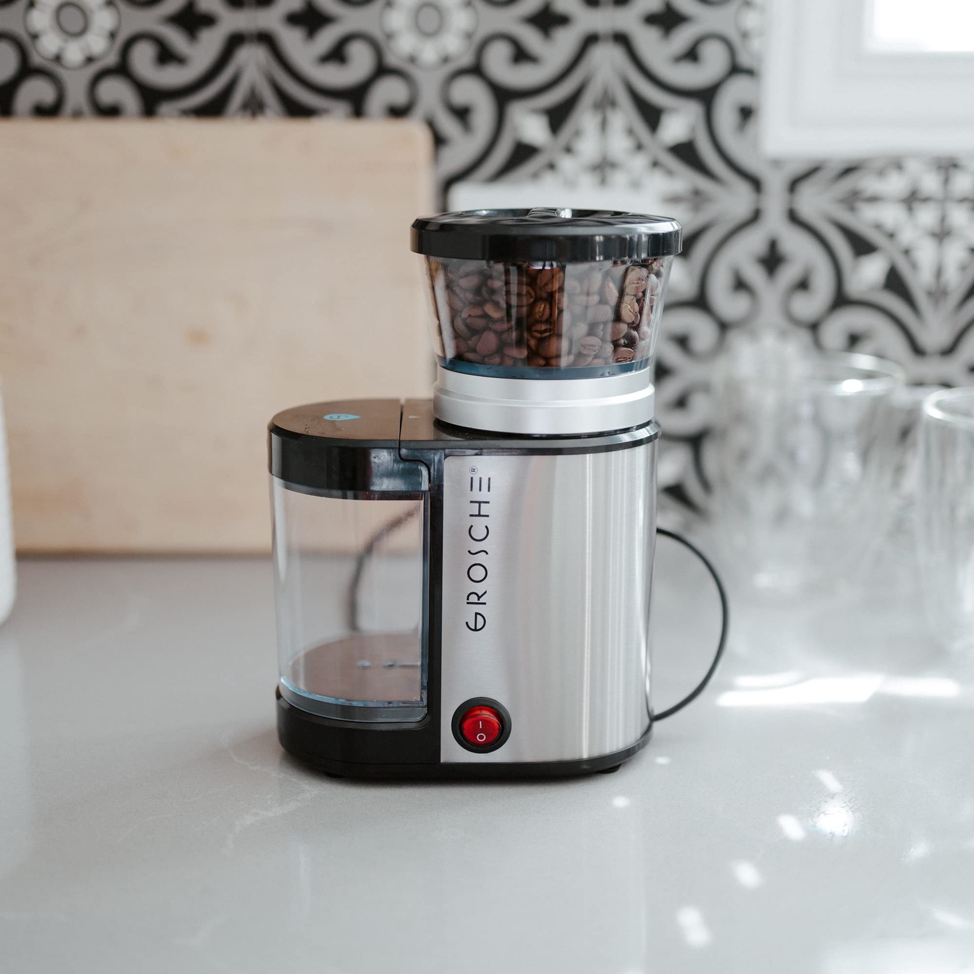 GROSCHE Bremen Coffee Grinder - 20 Adjustable Grind Settings for Espresso, Pour Over & French Press | 12 Cup Large Capacity, Compact Design | Perfect for Home, Kitchen & Office Use | Ideal for Coffee Enthusiasts & Baristas