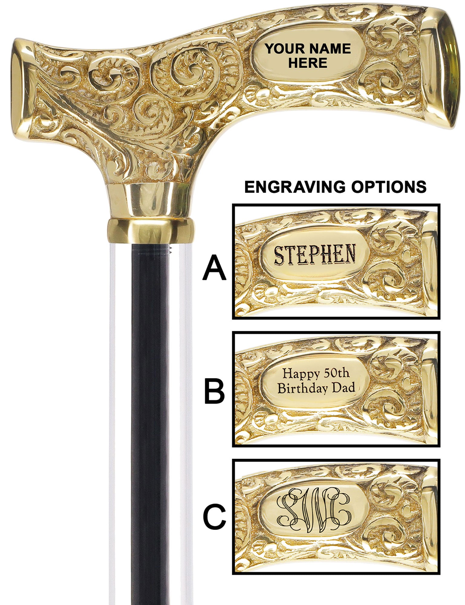 Premium Invisible Clear Shaft with Brass Tip - Adjustable Walking Cane for Seniors & Mobility Support - Lightweight & Durable Cane for Indoor/Outdoor Use