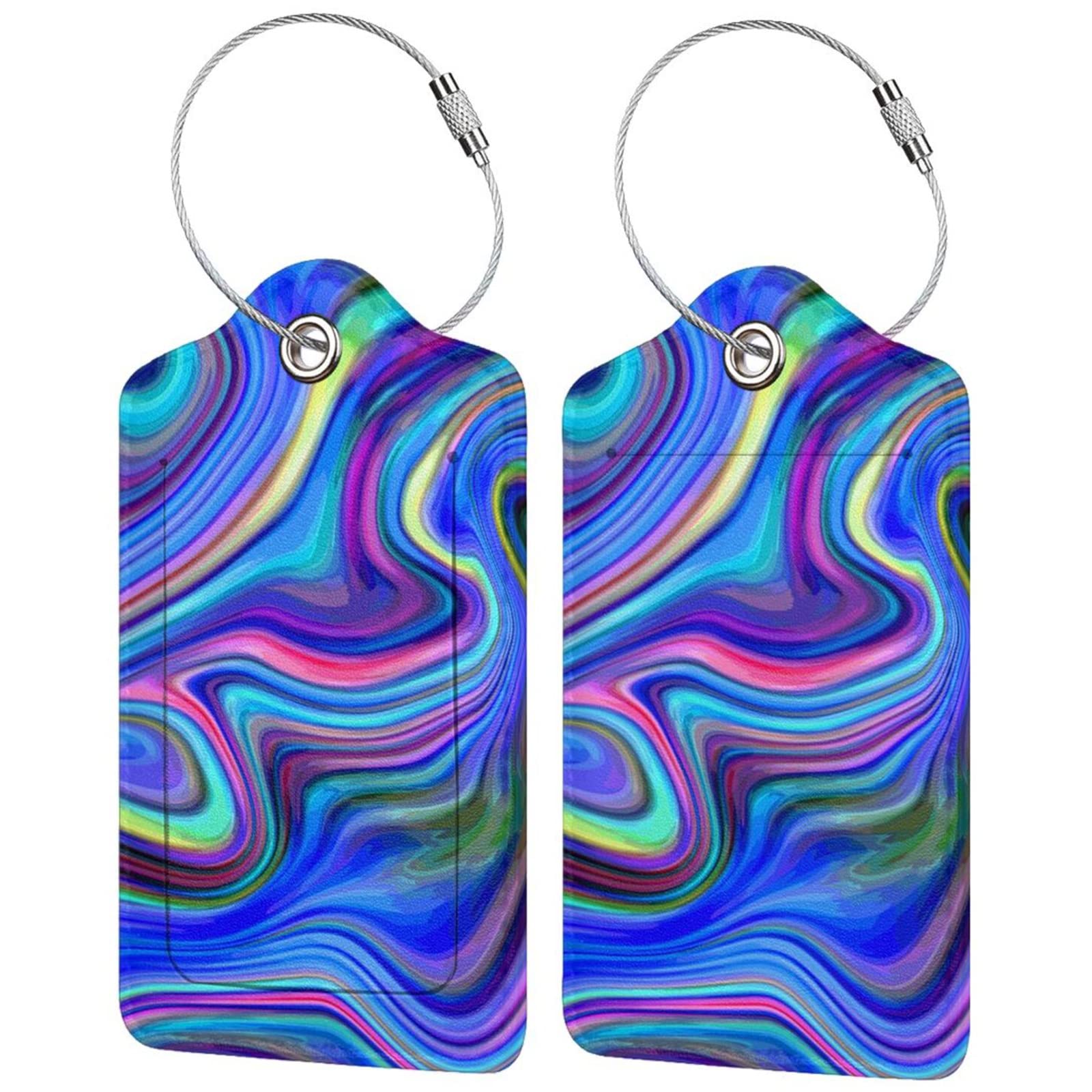 2-Pack Blue Purple Abstract Art Luggage Tags for Suitcases - Colorful Travel Label with Privacy Cover, ID Holder & Stainless Steel Loop - Perfect for Adults & Teens - Great for Air Travel, Cruise Vacations & Business Trips
