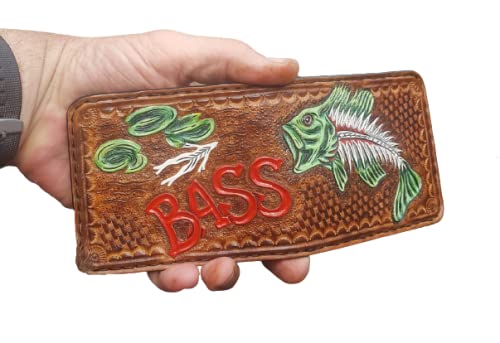 Handcrafted 3D Genuine Leather Wallet for Men - Custom Engraved & Hand-Painted Fishing Design - Personalized Bass Fish Carved Wallet - Perfect Gift for Anglers & Outdoor Enthusiasts