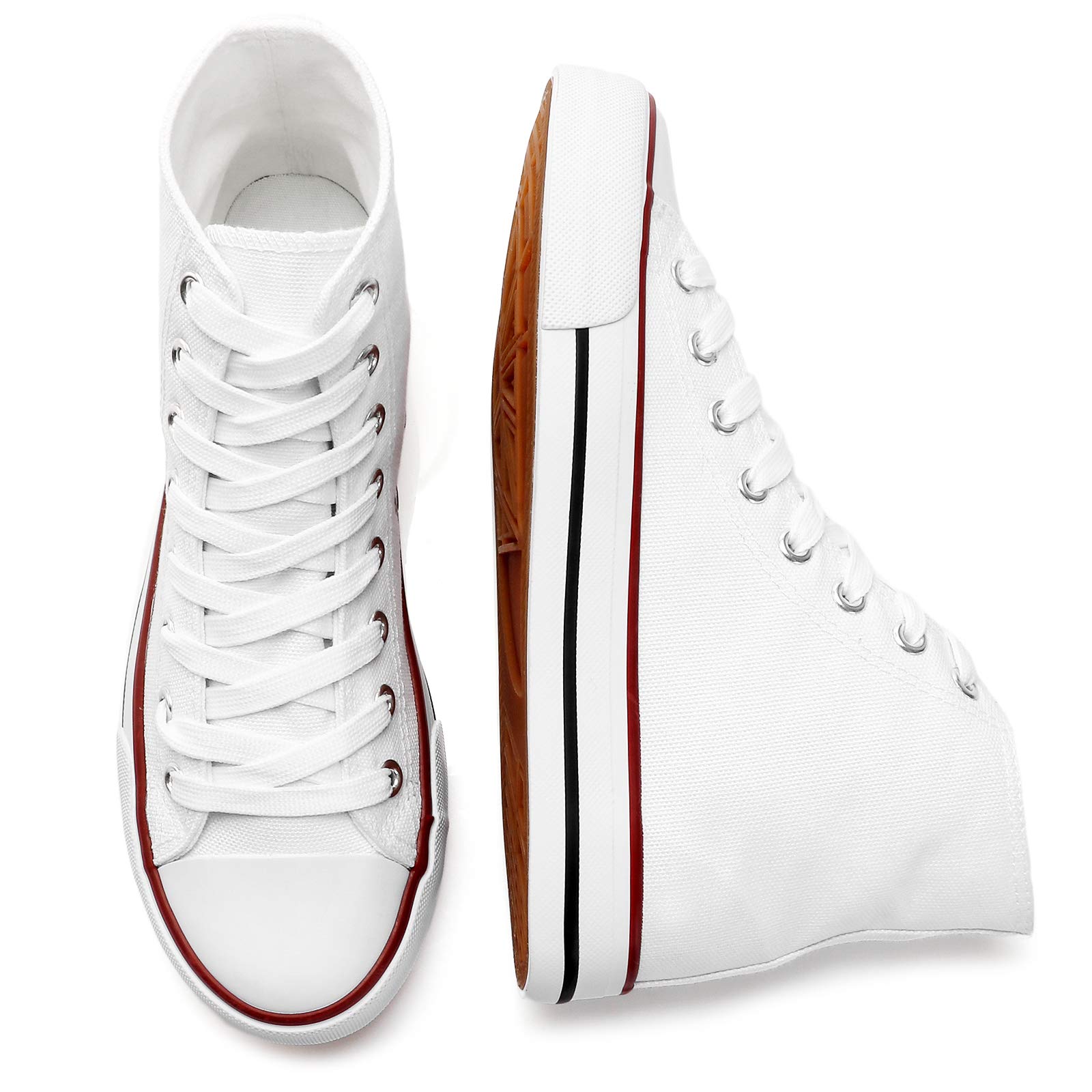 Kufeiti Women's High Top Canvas Sneakers - Lace Up Casual Walking Shoes in White & Black (US Size 10) | Comfortable Streetwear for Everyday Wear, Fashionable Outfits & Urban Adventures