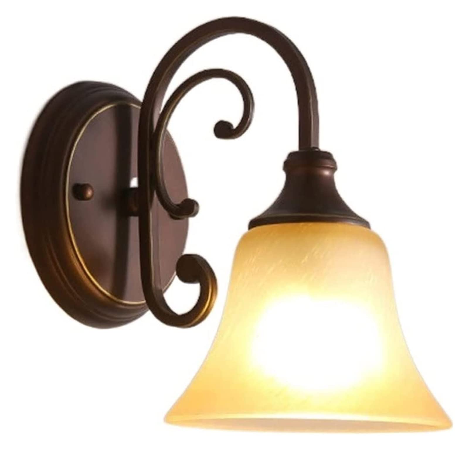 Vintage Retro Glass Wall Lamp with Wrought Iron Sconce - Rustic Metal Wall Lantern for Village Restaurant, Corridor, Aisle, Balcony & Bedside Lighting | Perfect for Farmhouse, Cottage & Patio Decor