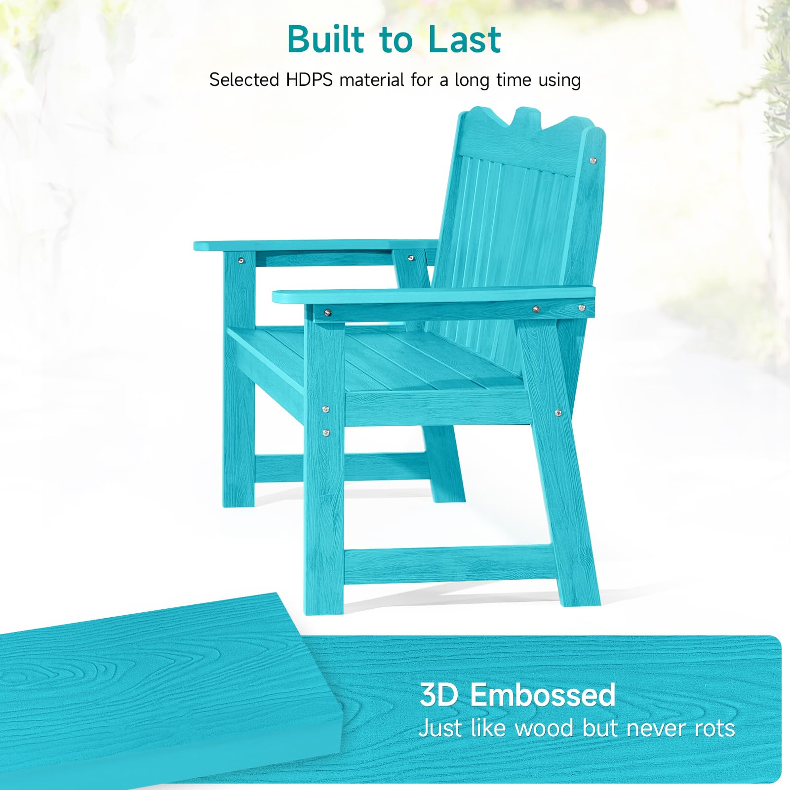 **2-Person Weatherproof Outdoor Bench - All-Weather Garden & Patio Furniture with Wide Armrests & Backrest - Rot & Fade Resistant for Porch, Backyard, Park - Easy Assembly in Blue - Perfect for Relaxing in Gardens, Decks & Outdoor Spaces**