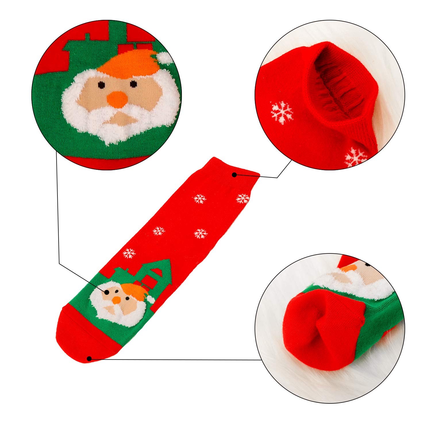 Konsait 5 Pairs Christmas Socks - Funny Holiday Ankle Socks for Men, Women, Boys & Girls | Warm Cotton Thermal Winter Socks with Cartoon Designs | Perfect for Christmas Gifts, Office Parties & Cozy Home Wear