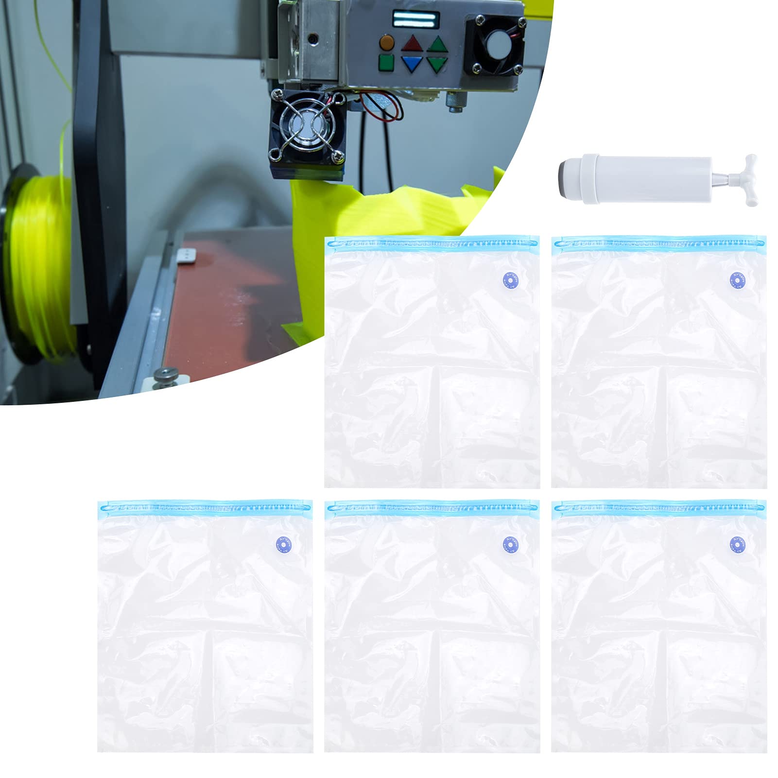 3D Printer Filament Storage Bag with Air Pump Extractor - Moisture Proof Filament Dryer for 3D Printing Filament | Ideal for Factory, Studio & Home Use | Keeps Filament Dry for Optimal Printing Performance