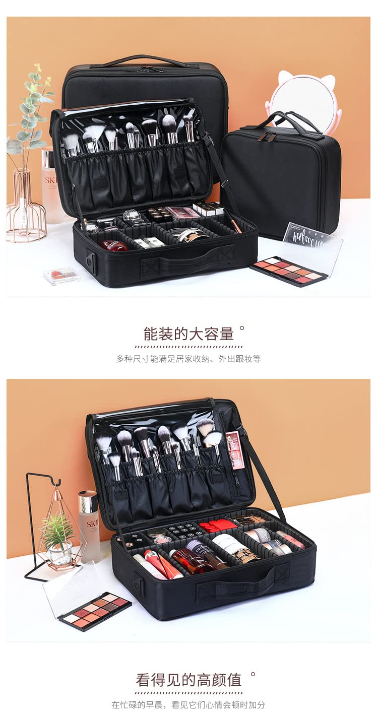 Waterproof Travel Cosmetic Bag for Women - Portable Makeup Organizer with Multiple Pockets - Toiletry Bag for Vacation, Gym & Business Trips - Black (2022 New Design)