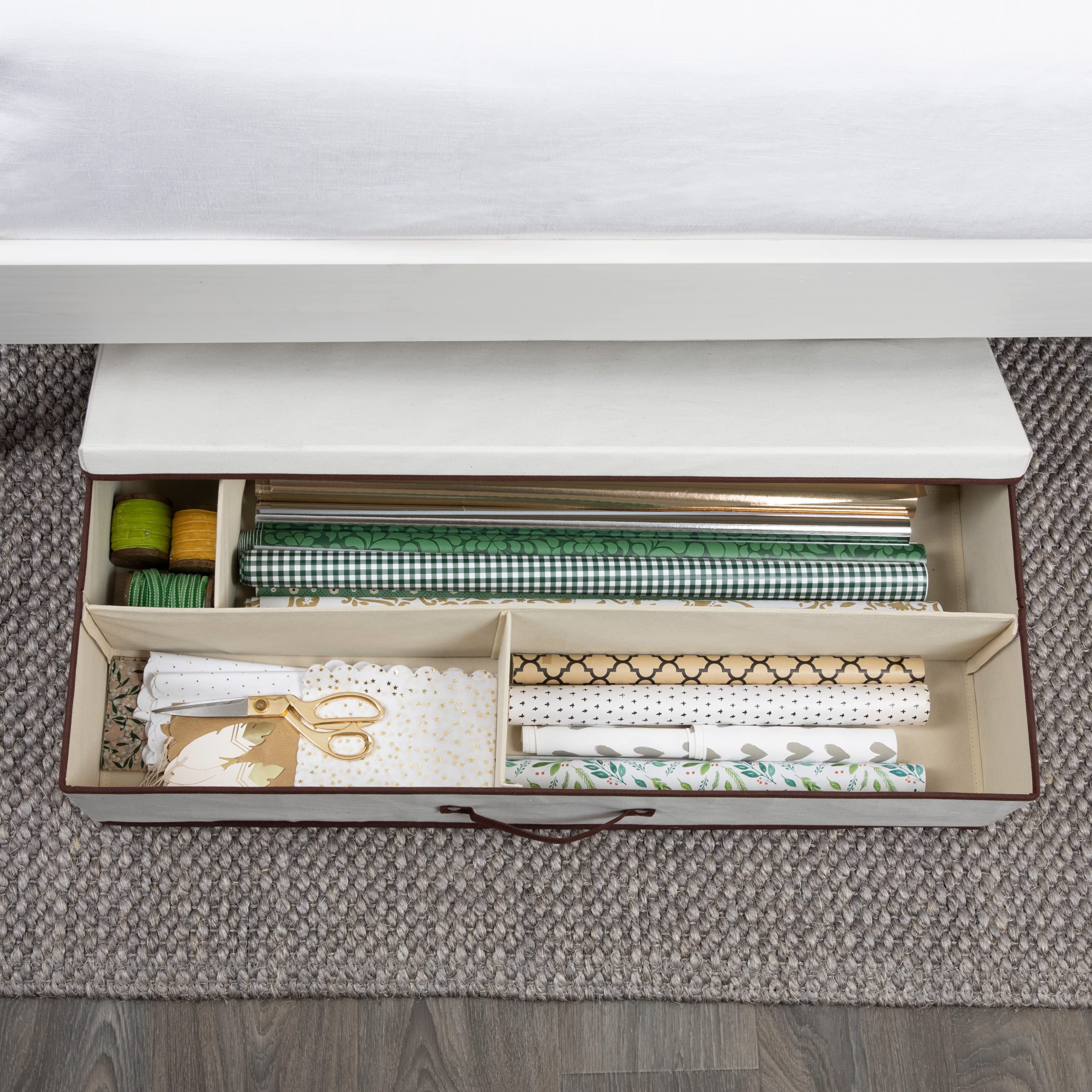 Household Essentials Gift Wrap Organizer with Lid - Natural Brown Storage Box for Wrapping Paper, Ribbons & Crafts | Perfect for Holiday Gift Wrapping, Party Decorations & Craft Room Organization