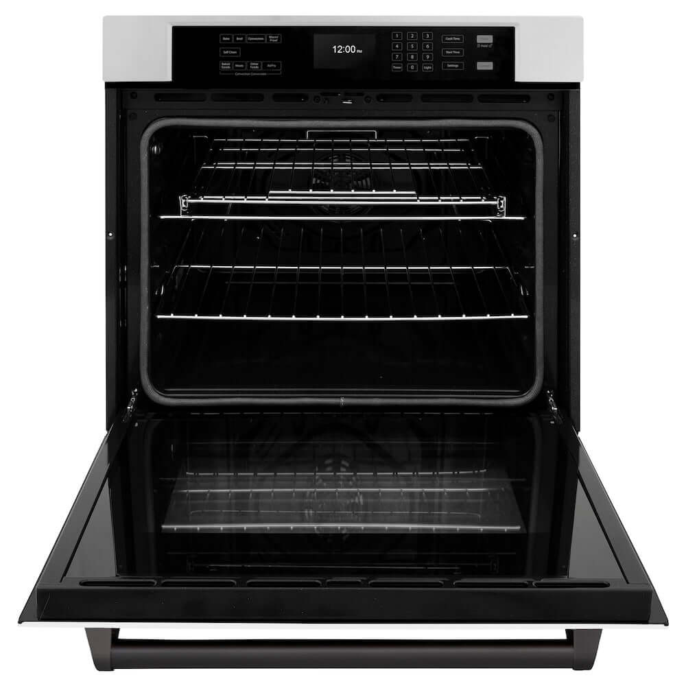 ZLINE Autograph Edition 30 Inch Stainless Steel Single Wall Oven with True Convection, Air Fry & Self-Clean - White Matte Door & Matte Black Handle (WASZ WM 30 MB) | Professional Kitchen Appliance for Baking, Roasting & Air Frying