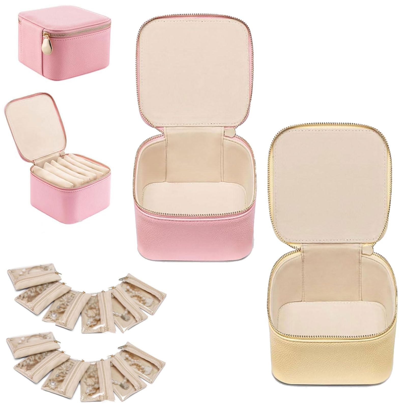 Expanlarge Leather Jewelry Organizer Box - Travel Jewelry Storage Case with Zippered Pouches | Perfect for Necklaces, Rings & Earrings Organization at Home or On The Go