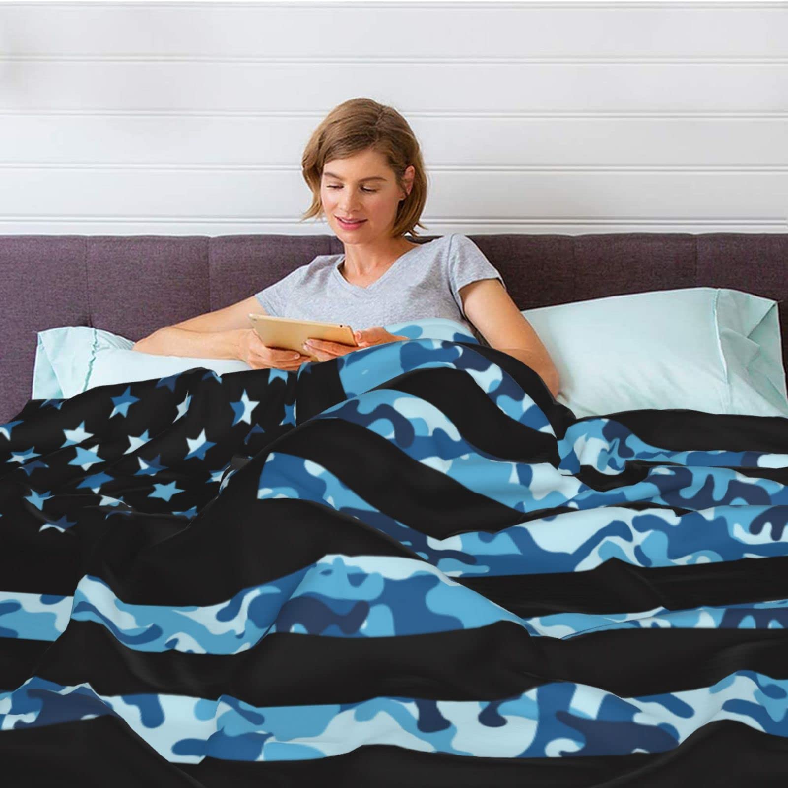 Premium Navy Camouflage American Flag Fleece Blanket - Ultra Soft & Warm Throw for Bed, Couch, Living Room - Perfect for Kids, Adults & Outdoor Camping