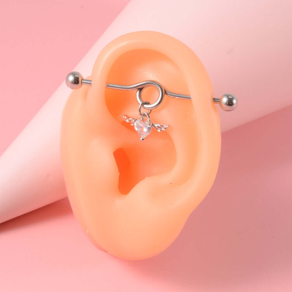 14G Heart Double Hole Industrial Bar Body Jewelry - DL7071 | Perfect for Cartilage, Helix, and Tragus Piercings | Hypoallergenic Surgical Steel for Sensitive Skin