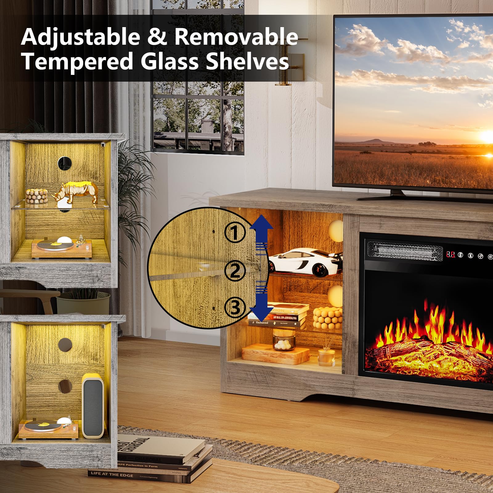 Modern Fireplace TV Stand with 18