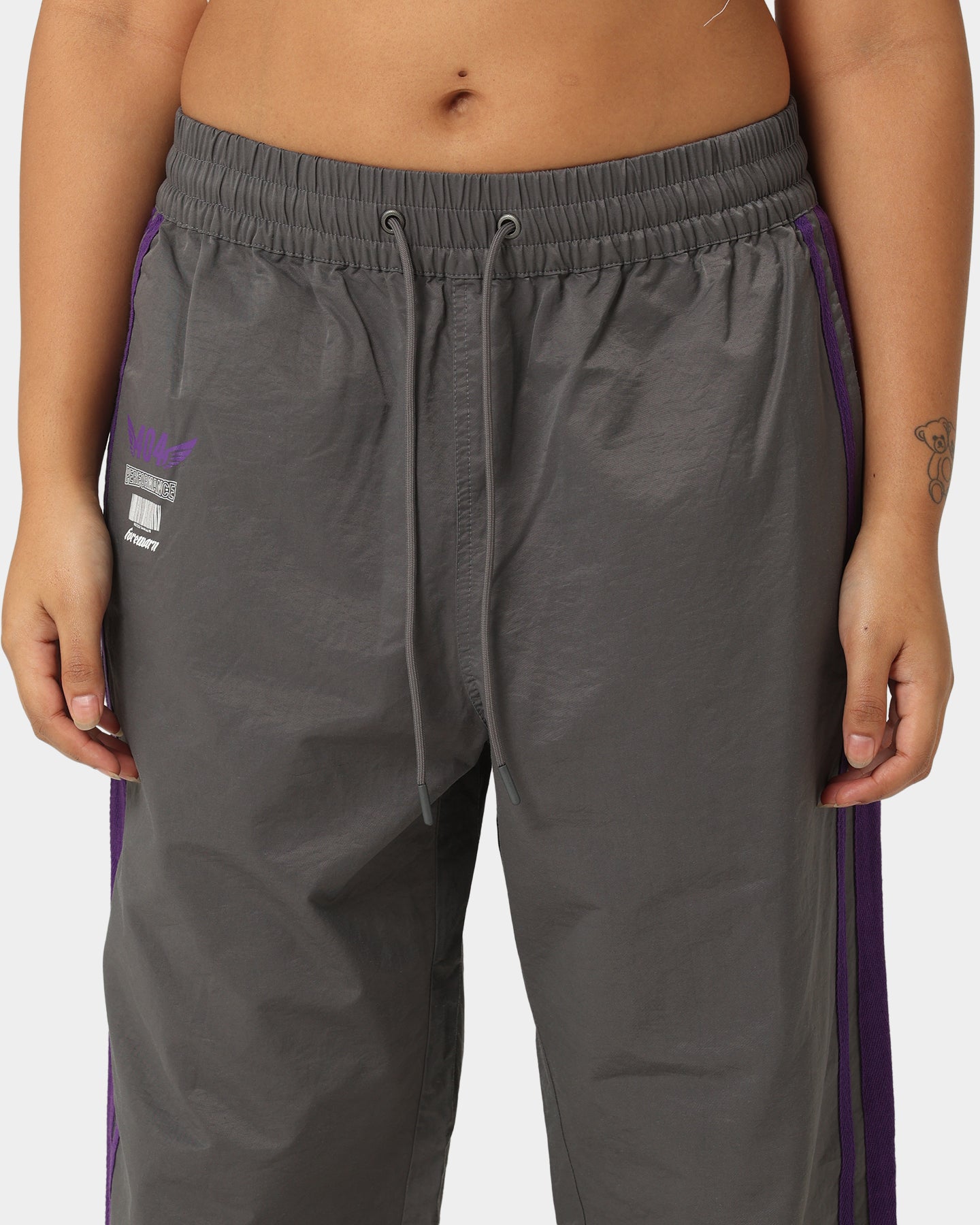 404 Racer Trackpant Charcoal/Purple - Men's Athletic Joggers for Running, Gym & Casual Wear - High-Performance Workout Pants with Moisture-Wicking Fabric