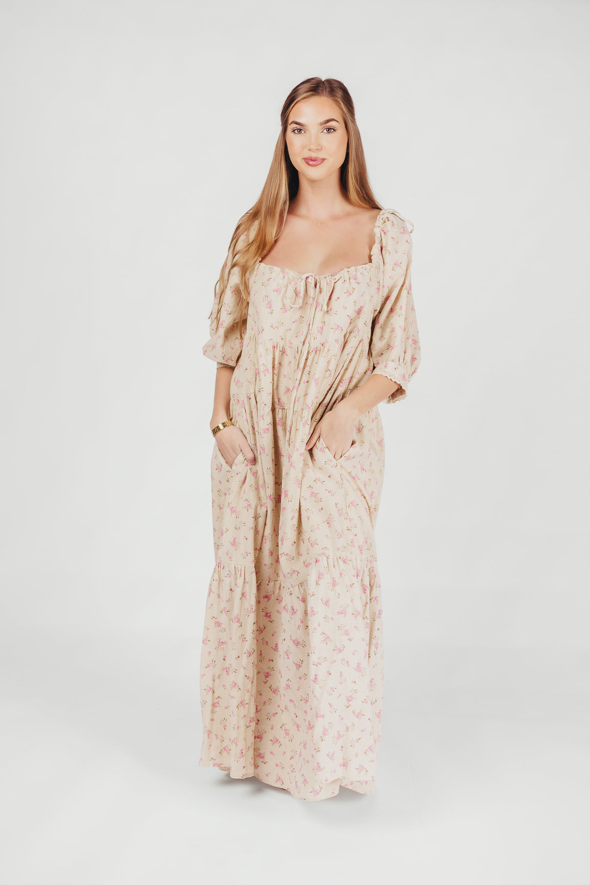 100% Cotton Maxi Dress for Women - Floral Print in Pink & Brown | Boho Summer Dress for Beach, Vacation & Casual Wear