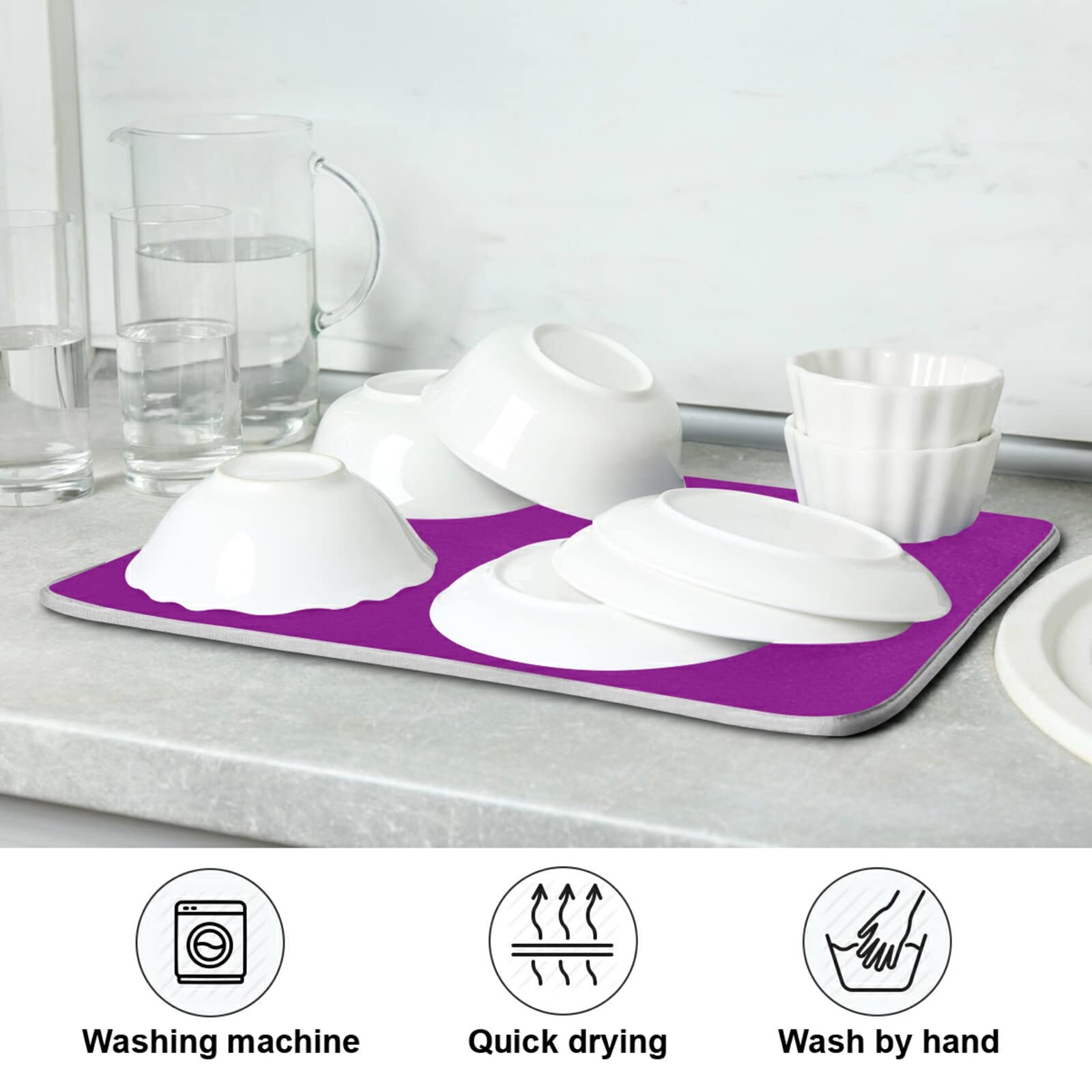 **Extra Large Purple Microfiber Dish Drying Mat - 18x24 Inch Heat-Resistant Kitchen Counter Decor, Non-Slip Drainer Pad for Dishes & Utensils | Perfect for Kitchen Countertops, Sinks & Dish Racks**