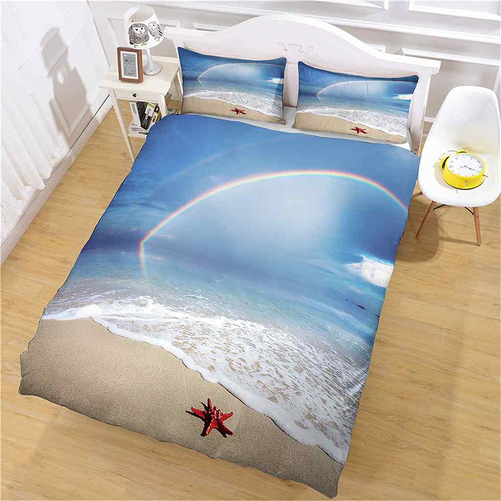 IOCXSO Queen Duvet Cover Set 90x90 Inches - Modern Sky Rainbow Seascape Design, Soft Microfiber Bedding with Zipper Closure & Corner Ties, Includes 2 Pillow Shams | Perfect for Guest Rooms, Master Bedrooms & Coastal-Themed Decor