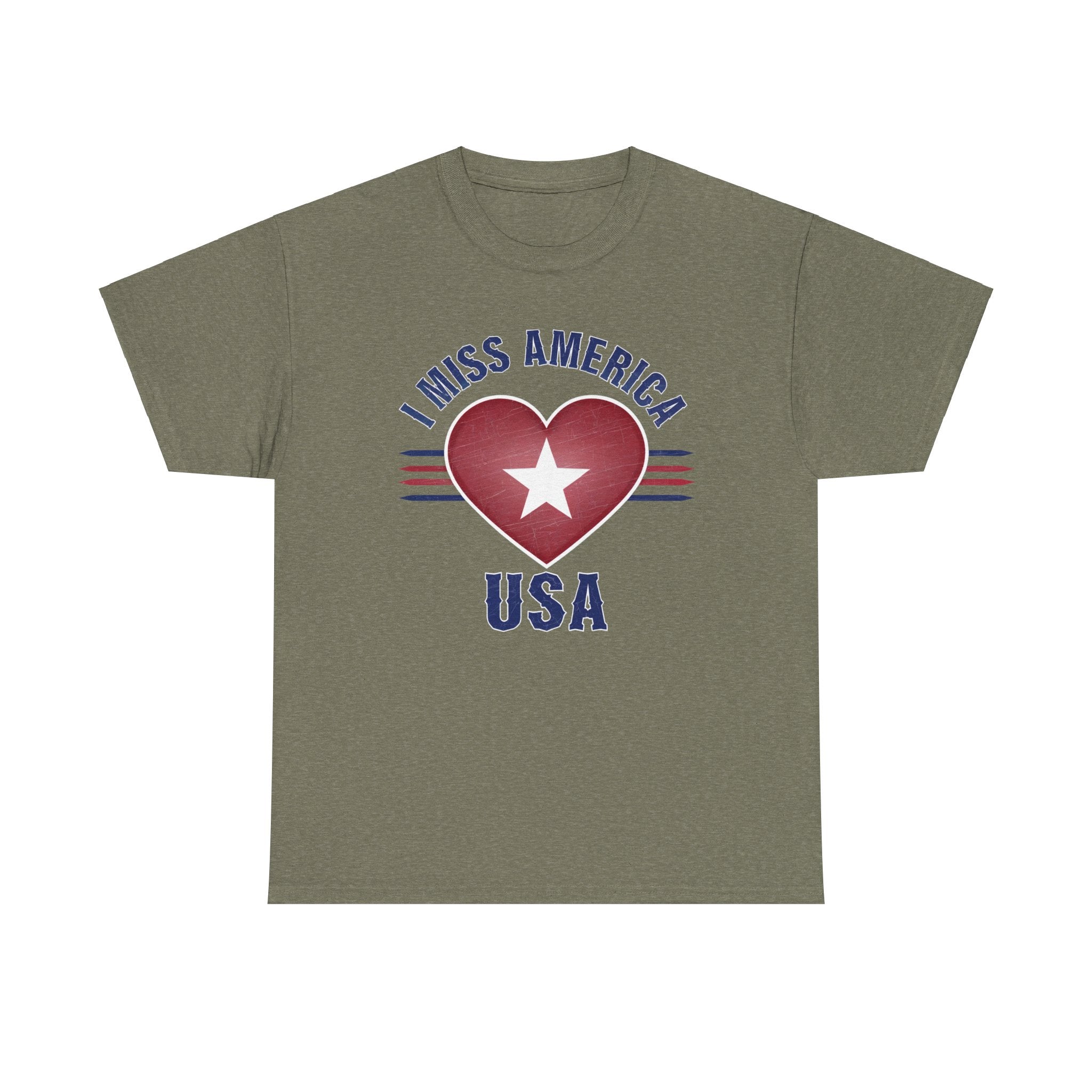 I Miss America Heart Print Unisex Heavy Cotton T-Shirt - Casual Wear, Patriotic Gift & Everyday Comfort