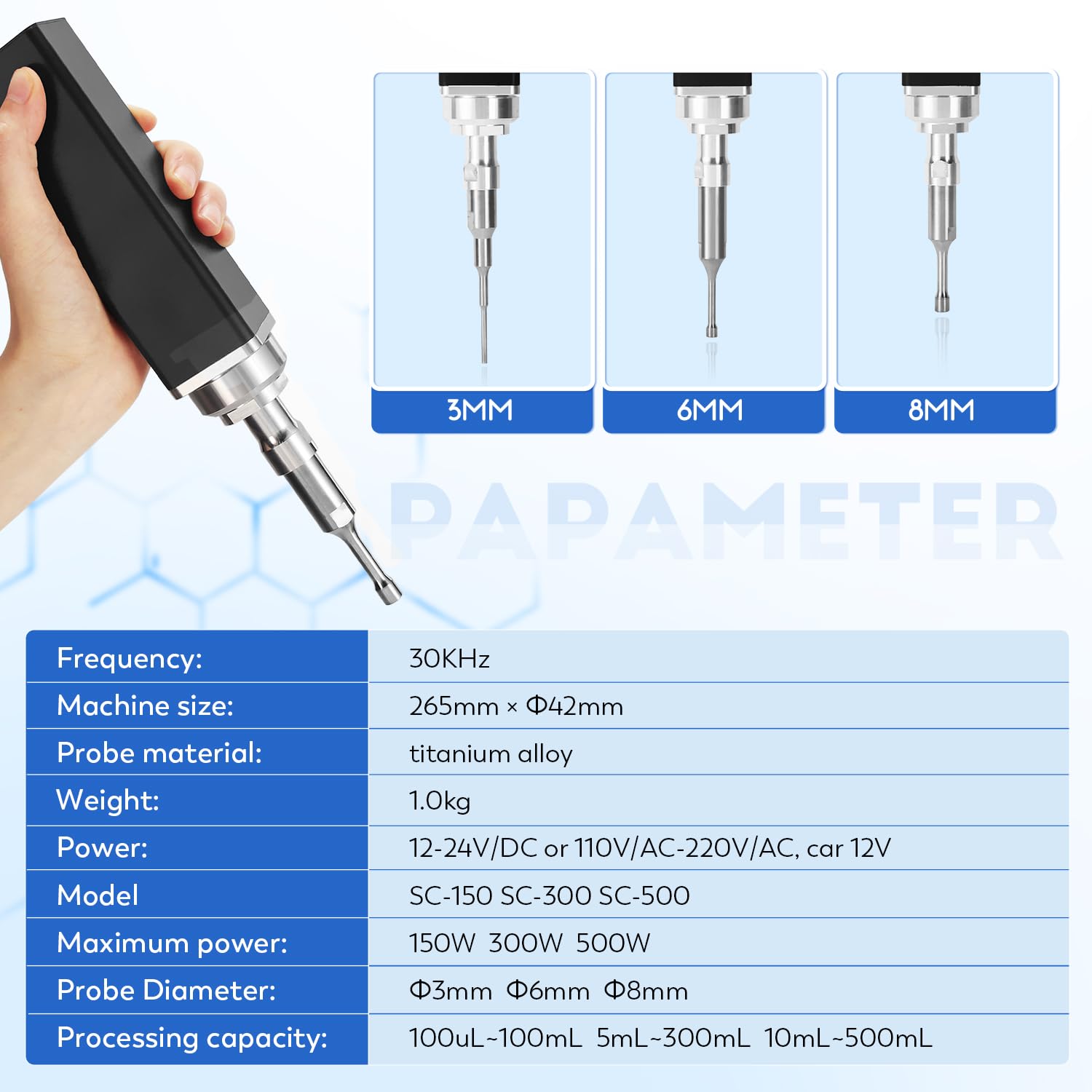 CGOLDENWALL 300W Handheld Ultrasonic Homogenizer - Portable Sonicator for Cell Disruption, Mixing & Emulsifying (30mL-200mL Capacity) - Ideal for Lab Research, Cosmetics & Food Processing - Black