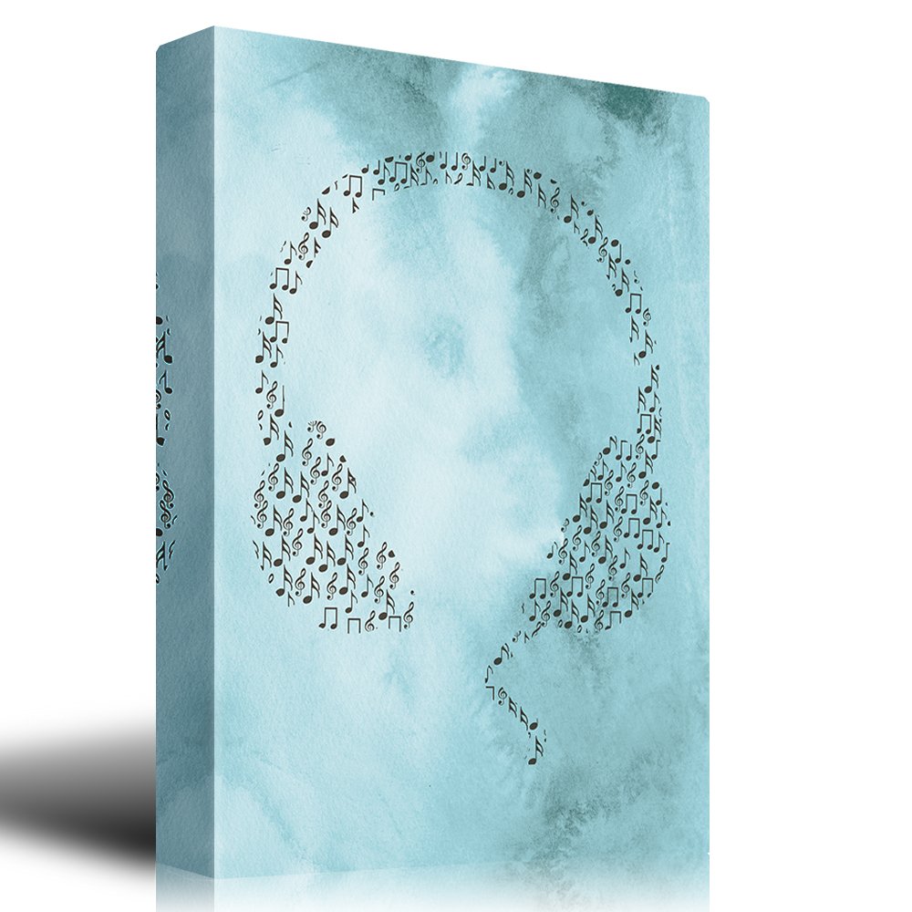 Wall26 - Music Notes Headphones on Blue Watercolor Canvas Art Print - 32x48 Inches - Modern Home & Office Decor for Music Lovers, Perfect for Living Room, Bedroom or Studio
