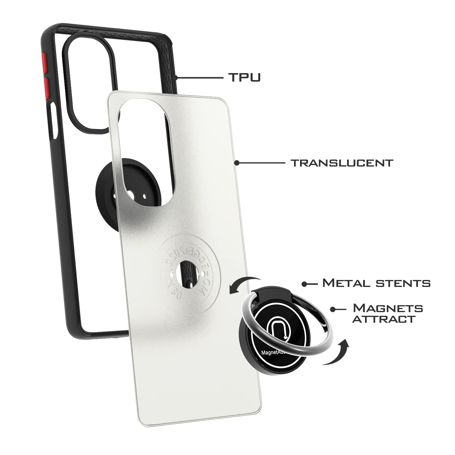 CoverON Magnetic Ring Phone Case for Motorola Edge+ Plus 2022 / Moto Edge 30 Pro / Edge X30 - Clear Hard Back with Rubber Grip, Wireless Charging Compatible, Perfect for Car Mount & Daily Use - Black