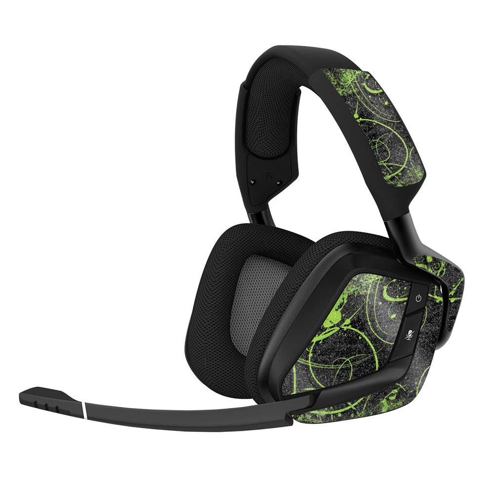 MightySkins Glossy Glitter Skin Cover for Corsair Void Pro Gaming Headset - Green Distortion | Protective & Durable High-Gloss Finish | Easy to Apply & Remove | Made in USA | Perfect for Gaming, Streaming & Customizing Your Headset