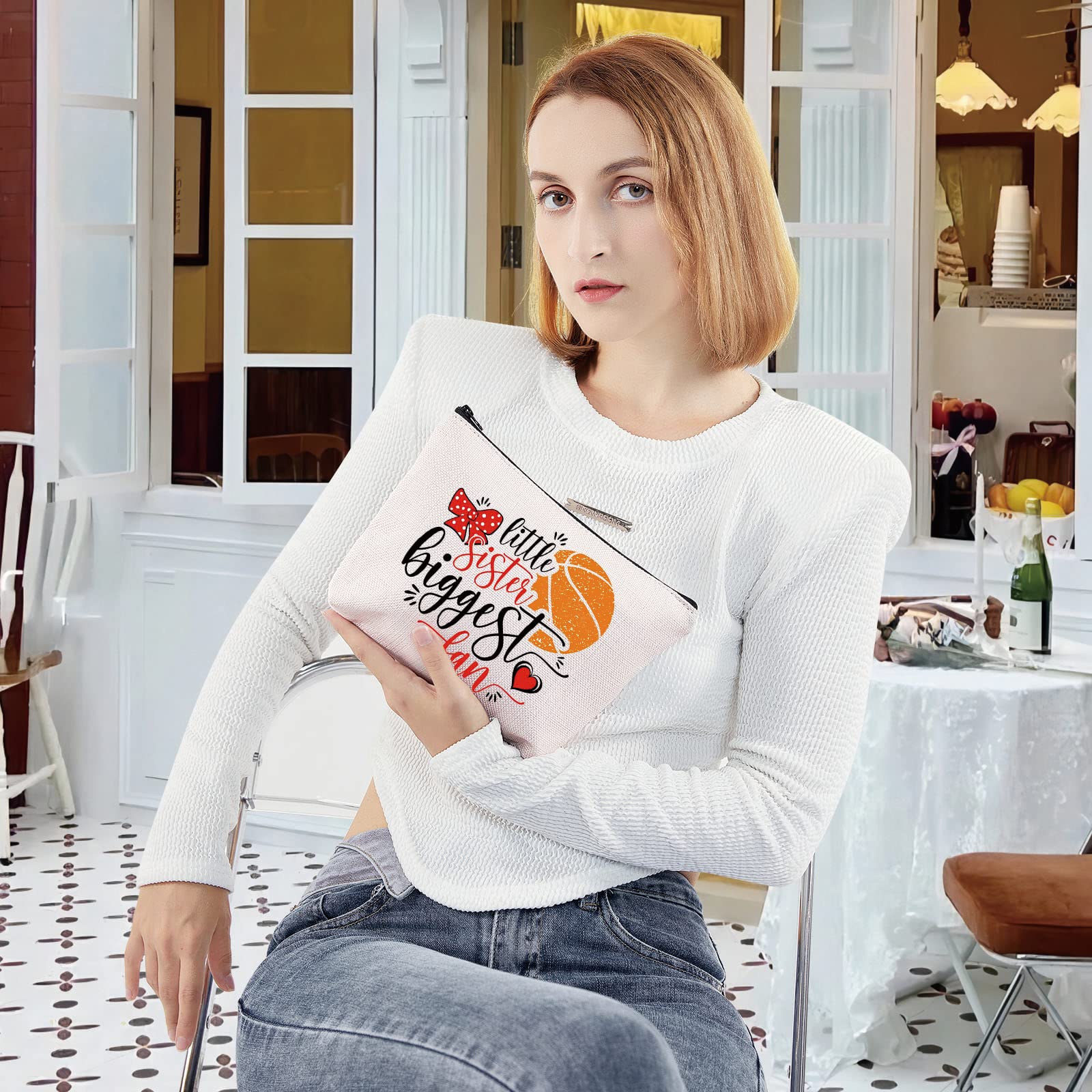 LEVLO Basketball Themed Cosmetic Bag - Perfect Gift for Basketball Player Sister, Little Sister & Biggest Basketball Fans - Makeup Zipper Pouch for Team Players & Supporters - Great for Game Days, Travel & School Essentials
