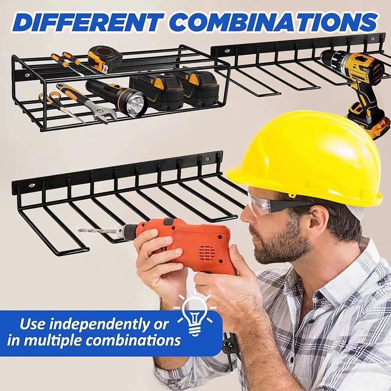 WYYHAA Wall Mount Power Tool Organizer - Heavy Duty Garage Tool Storage with Screwdriver, Pliers & Hammer Holders - Perfect for Workshop, Garage & DIY Tool Organization