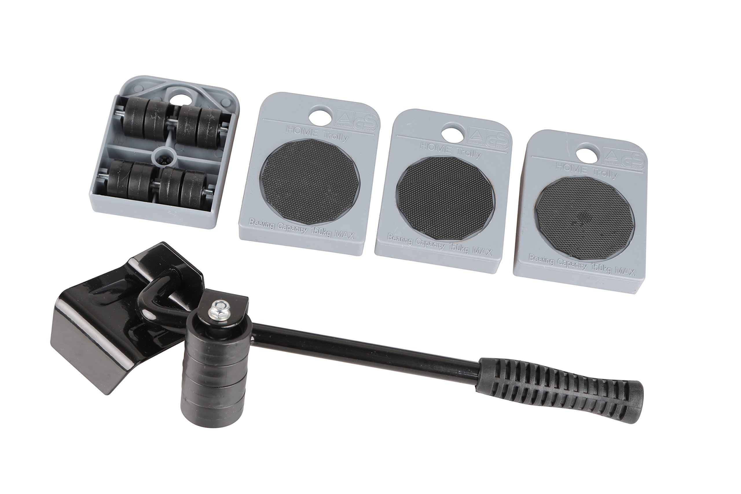 Appliance Rollers Set of 5 - Heavy Duty Black/Silver Furniture Moving Wheels for Refrigerator, Washing Machine & Home Appliances